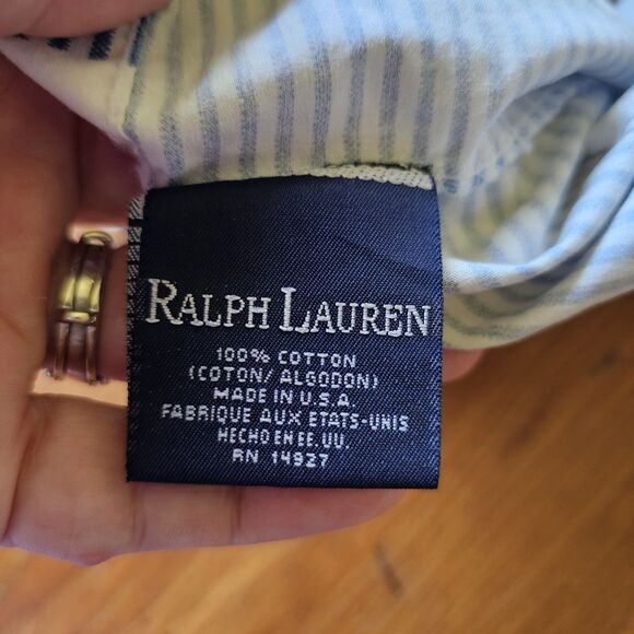 VTG Ralph Lauren Polo Bear Blue White Ticking Stripe Pillowcase X2  100% cotton - Picture 3 of 8
